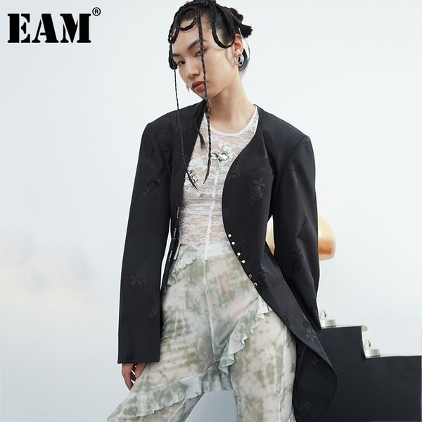 

[eam] women black asymmetrical pleated blazer lapel long sleeve loose fit jacket fashion spring autumn 1dd7064 21512, White;black