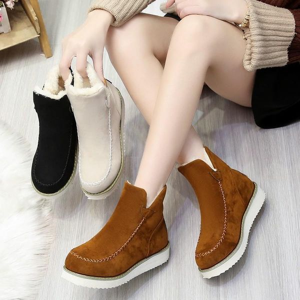 

boots women's winter warm snow women faux suede ankle for female shoes botas mujer plush woman, Black