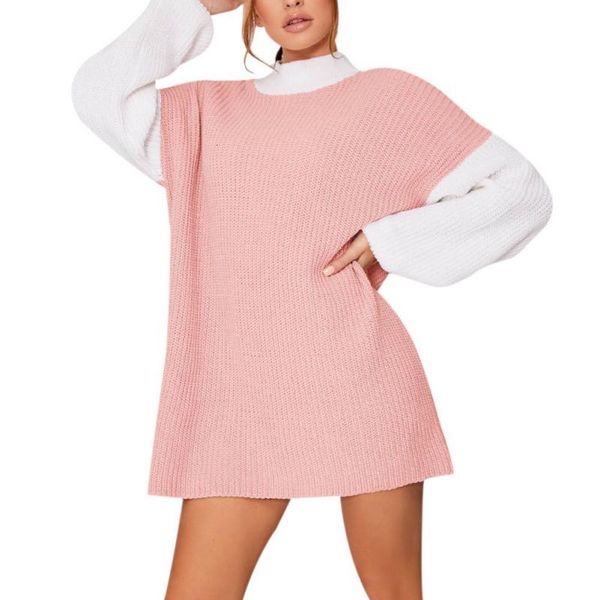 

casual dresses ladies loose dress autumn winter patchwork color round neck full sleeve sweater kinited jvx8, Black;gray