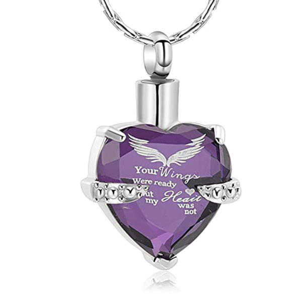 

pendant necklaces angel wing heart urn necklace cremation jewelry for ashes holder birthstone keepsake, Silver