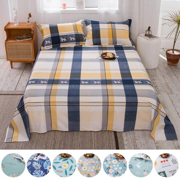 

sheets & sets 100% cotton flat sheet stripe printed bed linen single double skin-friendly bedclothes (no case) for children adults