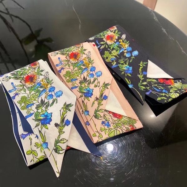 

2022 european and american spring new silk scarf for women retro silk scarf for women fashion small silk scarf for women long strip, Blue;gray