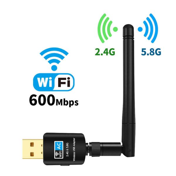 Nuovo adattatore USB WiFi 2.4G / 5G Wireless AC 600M scheda di rete Dual Band Antenna ad alto guadagno Wi Fi Dongle a lunga distanza per Windows