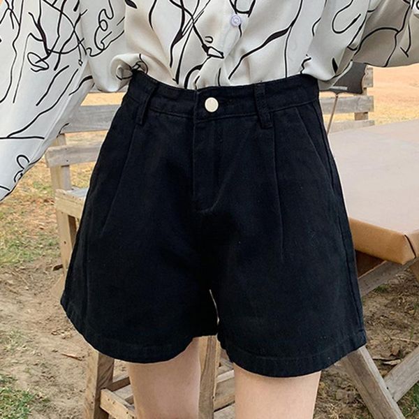 

high waist loose slimming apricot casual solid color wild flanging denim shorts female summer 2021 women's jeans, Blue