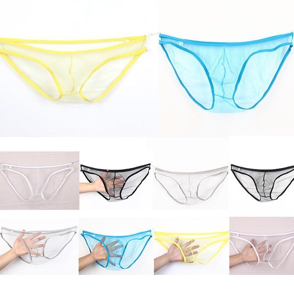 

transparent men seamless underwear pants boxershorts male mid-rise mesh slips homme panties boxer shorts l-2xl men's g-strings, Black;brown