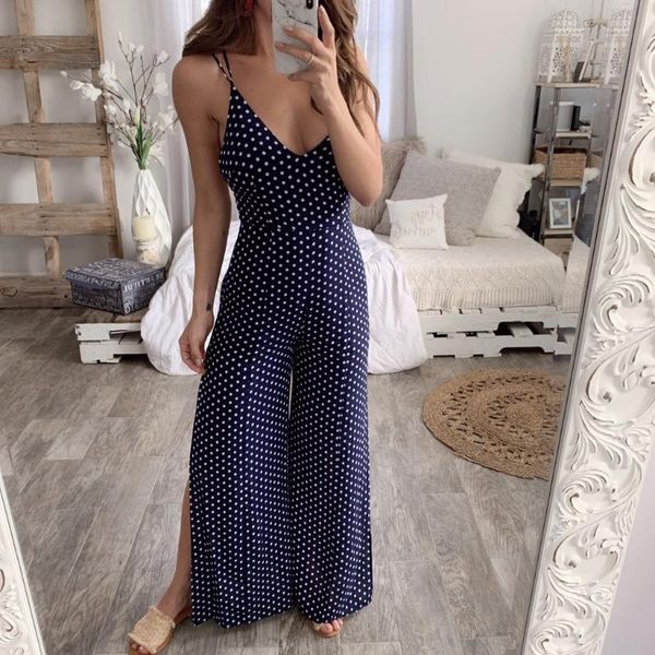 

women's jumpsuits & rompers clearance womens slim sleeveless bodycon dot printed suspenders romper jumpsuit clubwear bodysuit long pant, Black;white