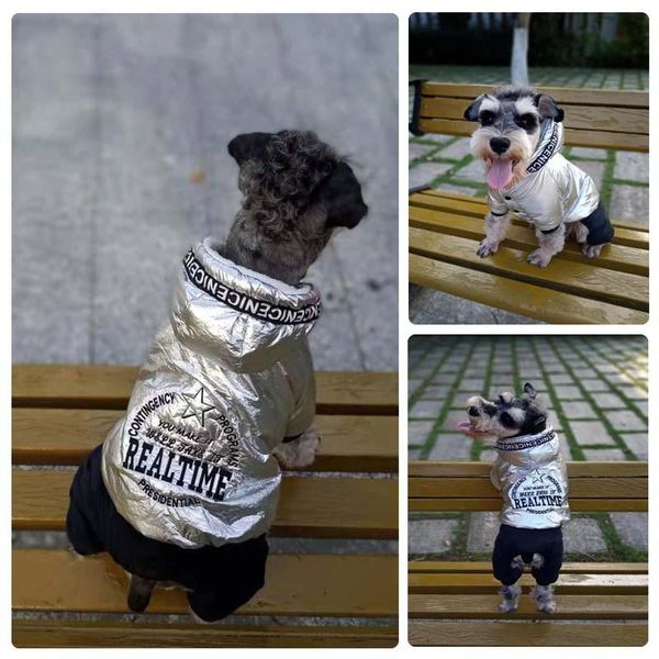 

winter coats for dogs and pets, waterproof jackets with silver lettering, four-legged suits dog apparel