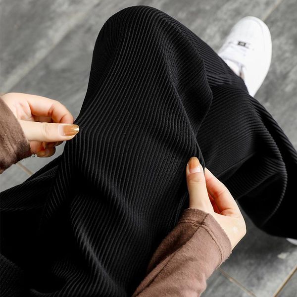 

women's pants & capris corduroy wide-legged women in the spring and autumn of tall waist drape add velvet black trousers qiu dong big y, Black;white