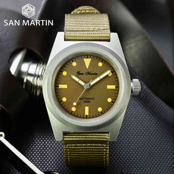

san martin pilot watch 38mm vintage military enthusiasts nh35 automatic mechanical watches nylon strap c3 luminous 20bar