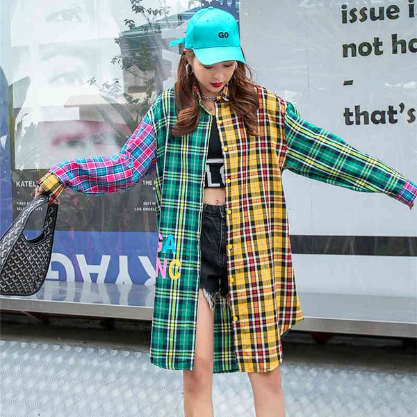 

vests european station loose plaid striped cartoon print shirt female age-reducing heavy industry sequined cotton mid-length spring, Black;white