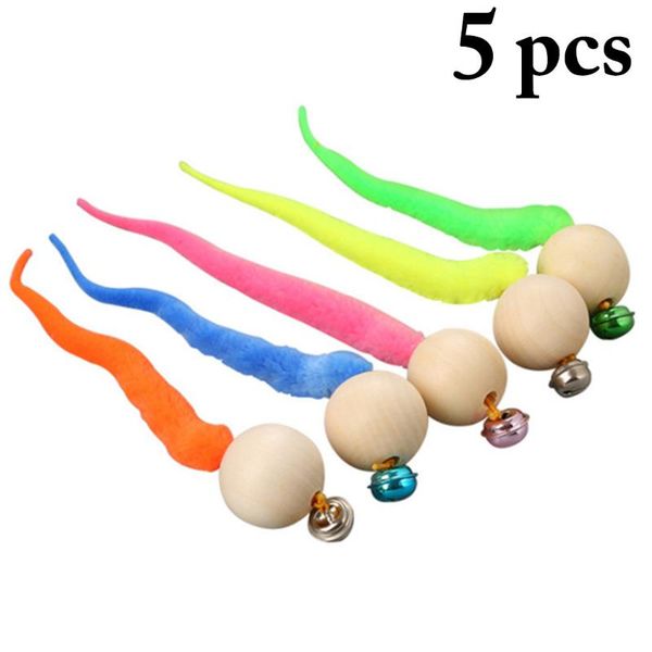 

cat toys 5pcs simulation worm toy with bell for pet wooden ball head plush tail interactive teaser