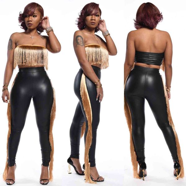 

est gorgeous women two pieces suits sleeveless tassels short pu ny pants lady nightclub outfits real image, White