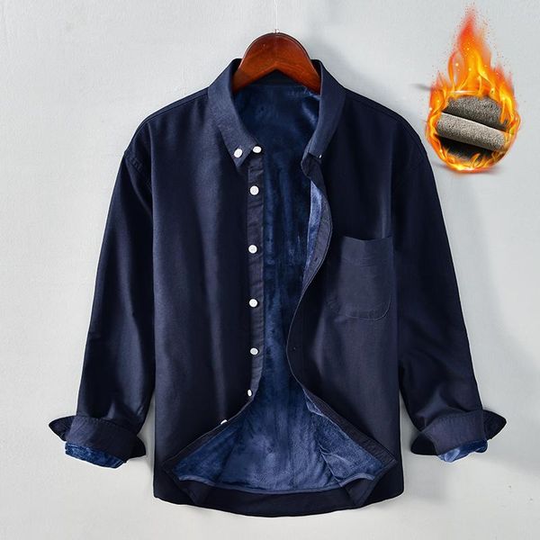 

men's casual shirts shirt for men long sleeve plus velvet thickening solid color male pure cotton turn-down collar keep warm, White;black