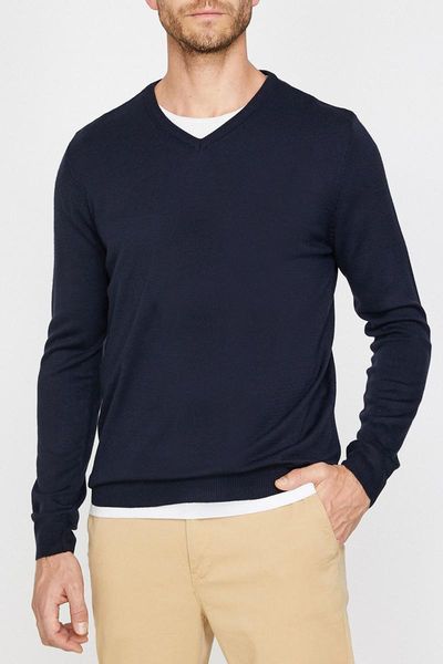 

navy blue v neck basic knitwear sweater men's vests, Black;white