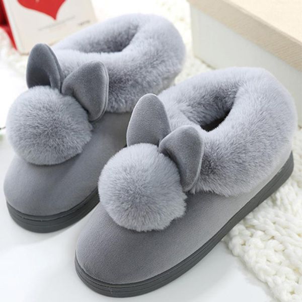 

1pair wear resistant non slip cute fluffy cartoon soft home full wrap winter breathable women slipper slippers, Black