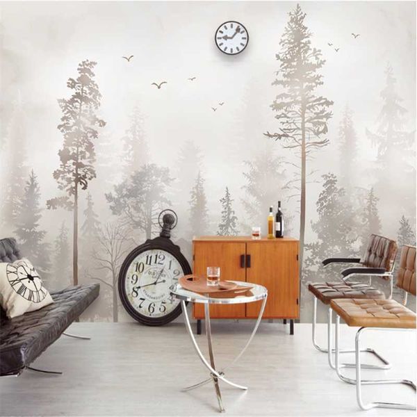 

wallpapers milofi custom nordic hand-painted mural abstract artistic conception woods wallpaper living room background restaurant