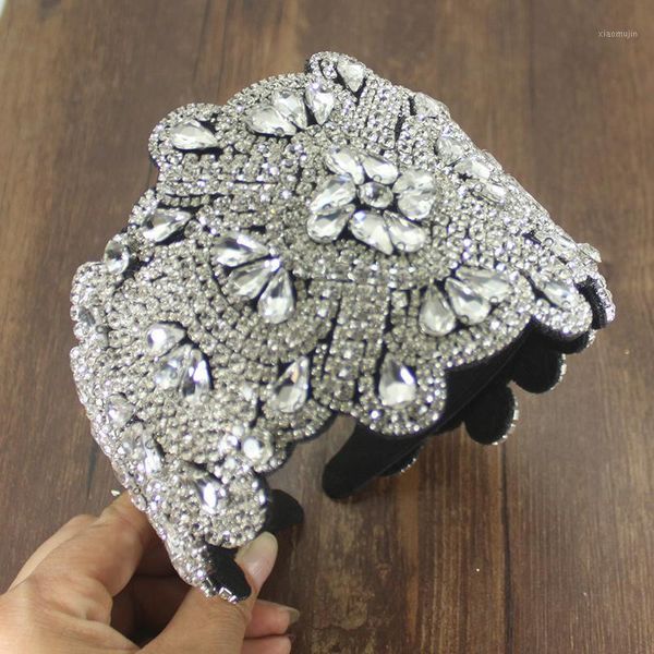 

hair clips & barrettes luxury heavy handmade bridal crown accessories clear crystal rhinestone headpiece women tiaras gorgeous baroque hairb, Golden;silver