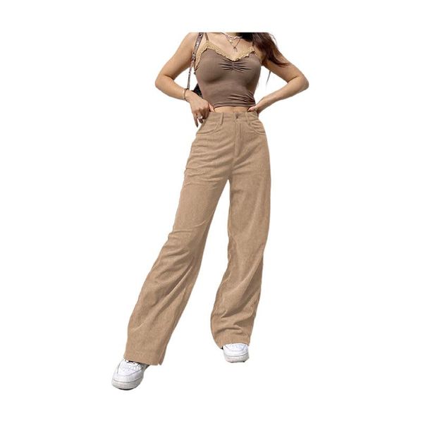 

women's pants & capris fall 2021 breathable girl comfortable clothing female corduroy mopping stylish drape wide-leg casual lady trouse, Black;white