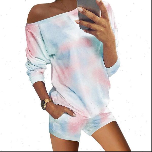 

pijama pajamas set womens sleepwears long sleeve tie dye printing shorts sleepwear women pijamas pyjama femme, Black;red