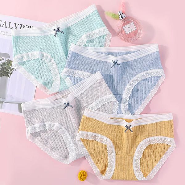 

women's panties ~2xl antibacterial cotton striped briefs lingerie lace underpants summer breathable underwear female intimates, Black;pink