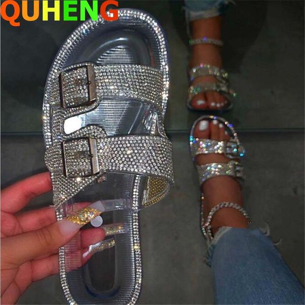 

wild women shiny slipper summer casual crystal rhinestone beach flat shoes fashion flip flop non-slip outdoor sandal lady slides slippers, Black