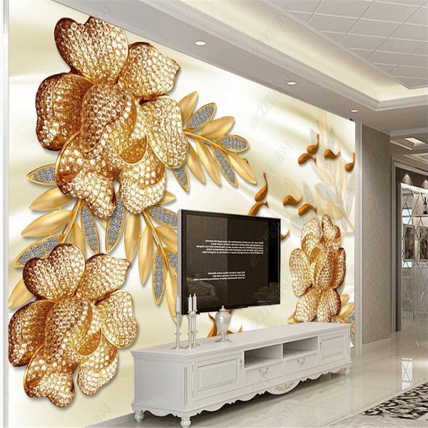 

morden gold flower wallpapers 3d murals wallpaper for living room