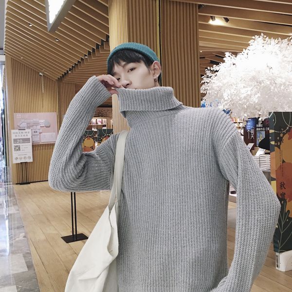 

hoodies new knit sweaters korea men's turtleneck long sleeves autumn winter pullover knitted o-neck plus oversize sweater men, Black