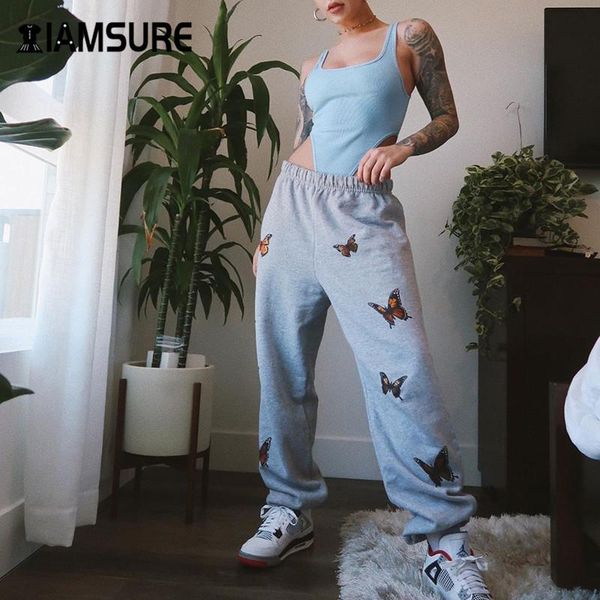 

women's pants & capris iamsure butterfly print women joggers sweatpants elastic high waist casual female sporty activewear trousers hip, Black;white