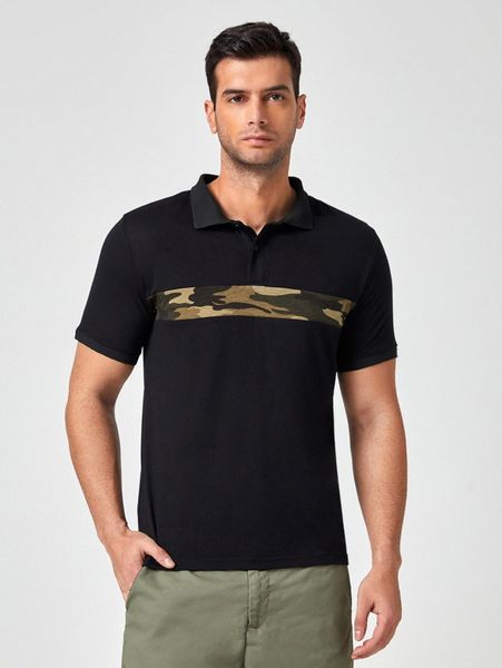

men half button camo print polo shirt e89y#, White;black