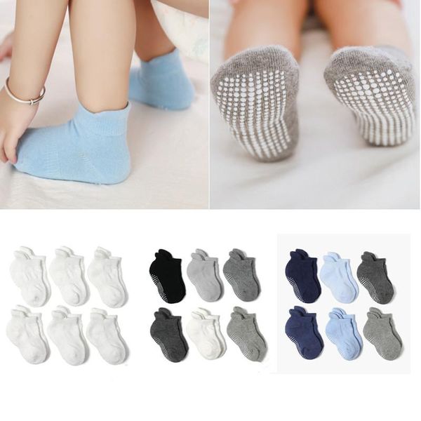 

socks 6 pairs/lot winter cotton anti-slip non skid ankle baby toddler kids boys girls 0-7years, Pink;yellow