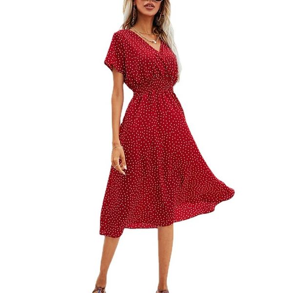 

charming dresses polka dot summer 2021v collar short sleeve, Black;gray