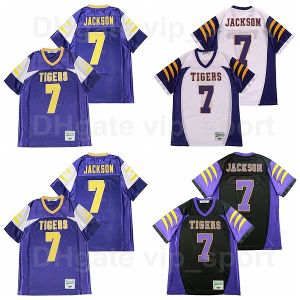 Männer High School Football Boynton Beach Tigers 7 Lamar Jackson Trikot Team Schwarz Farbe Weiß Auswärts Lila Sport Atmungsaktiv und Ed Gute Qualität