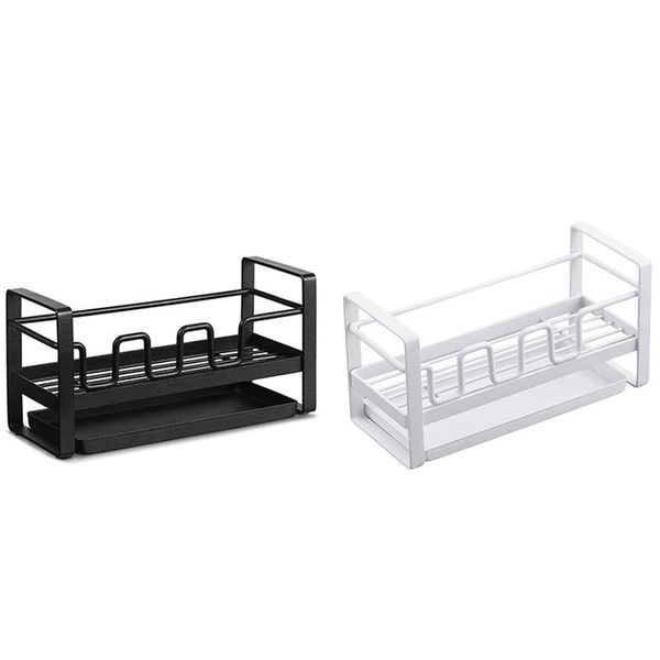 

for kitchen sink organizer caddy brush holder cleaning soap drain rack with tray, multifunction storage & organization