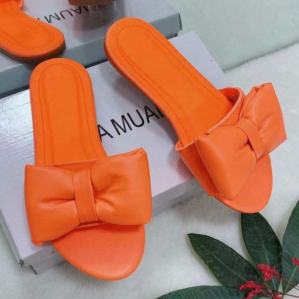 

women slippers fashion bow summer ladies slides flat heel beach shoes woman large size casual female flip flops, Black