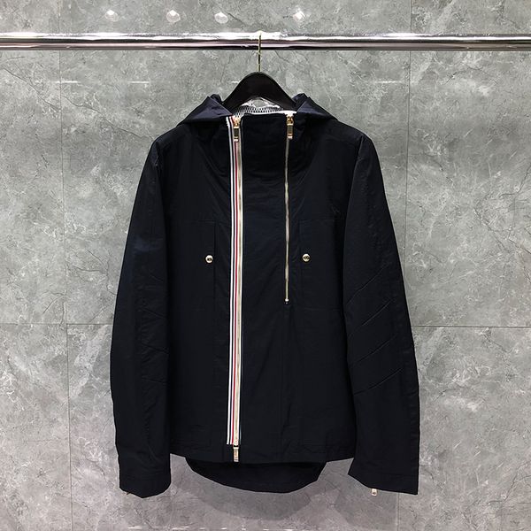 

double zipper hooded jackets spring summer fashion designer coat classic luxury brand men's clothing selling windbreaker korean style b, Black;brown