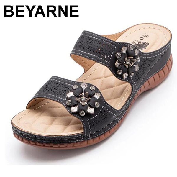 

slippers beyaromen summer fashion flower wedge beach shoes casual thick bottom comfort ladies large size women, Black