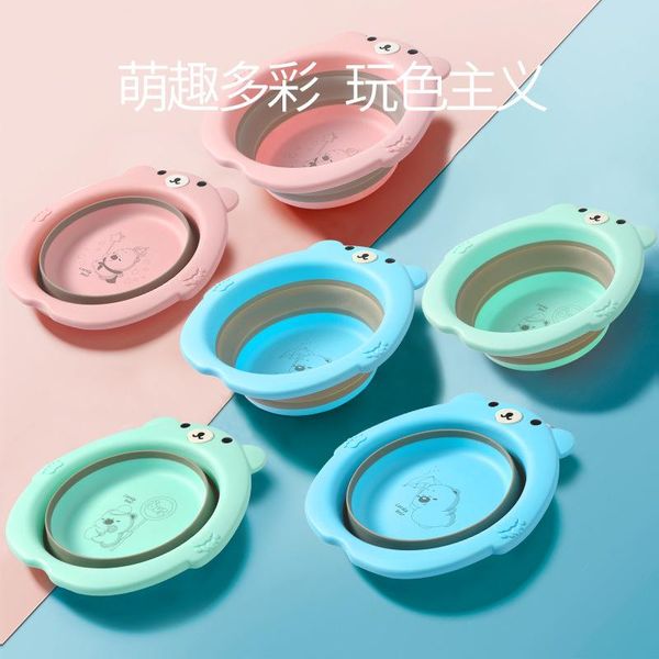 

bathing tubs & seats portable travel folding basin lightweight wash face foot plastic cute cartoon bear home baby washbasin