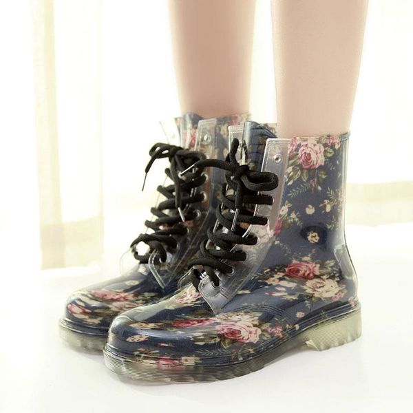 

boots waterproof women's transparent rubber rain high help non-slip wear-resistant candy color, Black