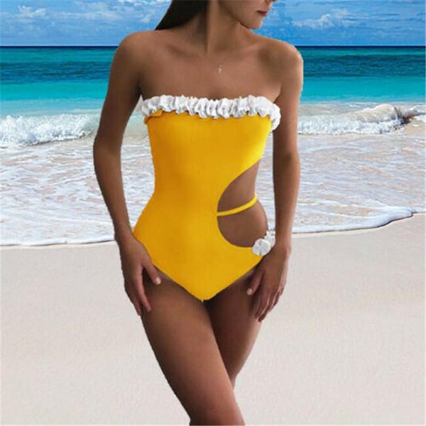 

one-piece suits women swimwear 3d flower bandeau bathing suit swimming clothes 2021 solid color wrap chest triangle beach bikini