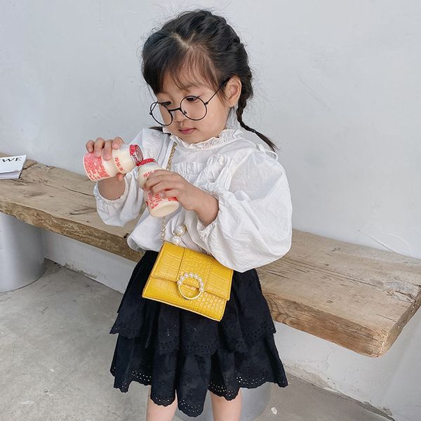

children pricness handbag baby cute kids pearl chain one shoulder bags girl messenger bag accessories change purse 1353 b3, Black