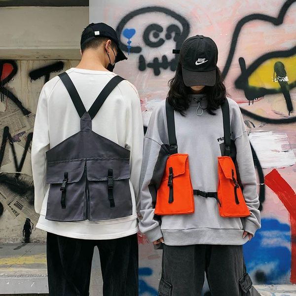 

waist bags streetwear tactical vest men hip hop street style chest rig phone bag fashion reflective strip cargowaistcoat with pockets