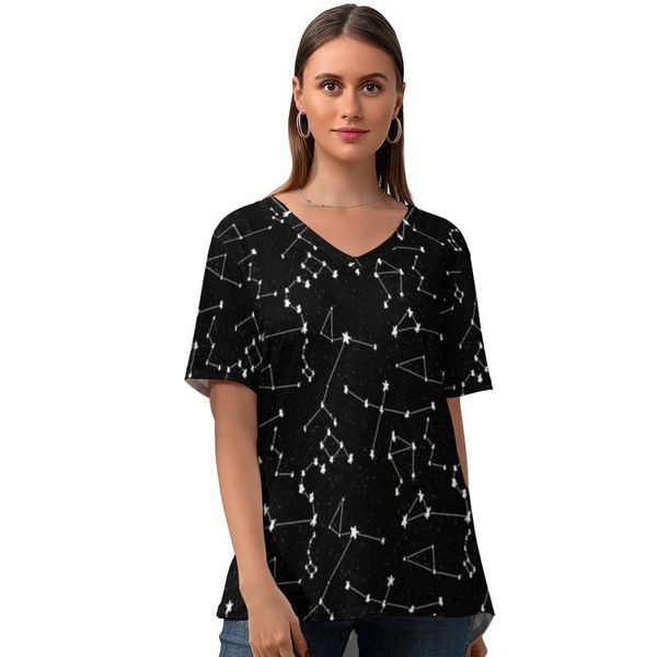 

women's t-shirt universe t shirt kawaii ladies street fashion short-sleeve printed v neck tee oversized, White