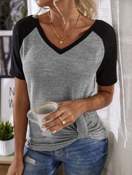 

colorblock raglan sleeve ruched hem 18mp#, White