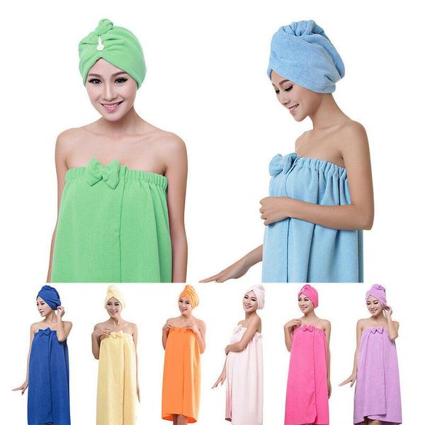 

towel lightweight quick dry bathing robe and head turban set spa soft shower microfiber wrap cap bathrobe