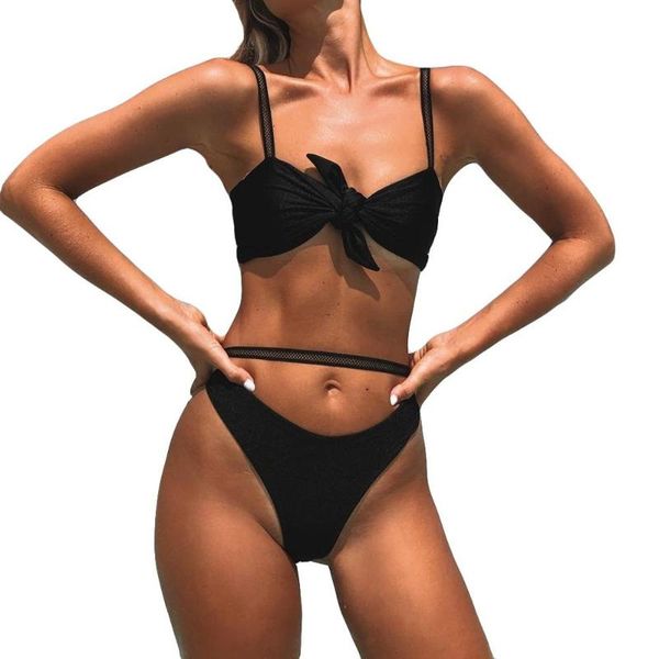 

bikinis set swimwear women summer swimsuit pure color v-neck bandage camisole 2pcs bikini beachwear 2021 mujer a50