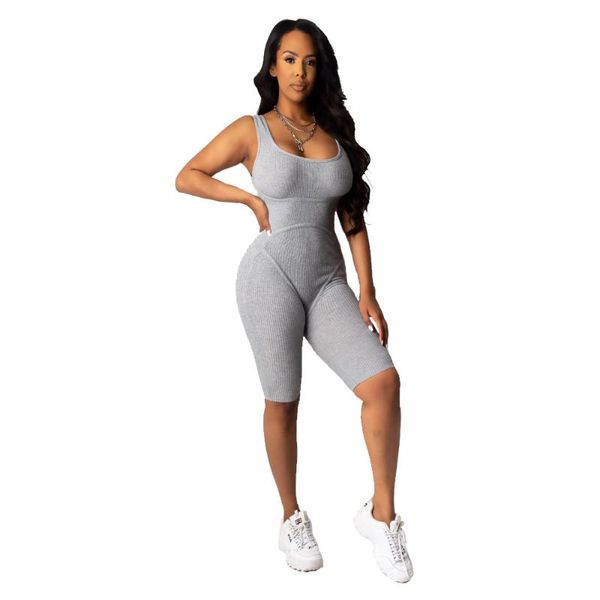 

women's jumpsuits & rompers 2021 knit ribbed jumpsuit sleeveless skinny fitness short bodysuit womens summer clothes for women, Black;white