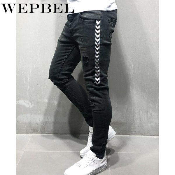 

mandylandy men skinny distressed slim elastic white black webbing jeans bicycle hip hop denim pants men's, Blue