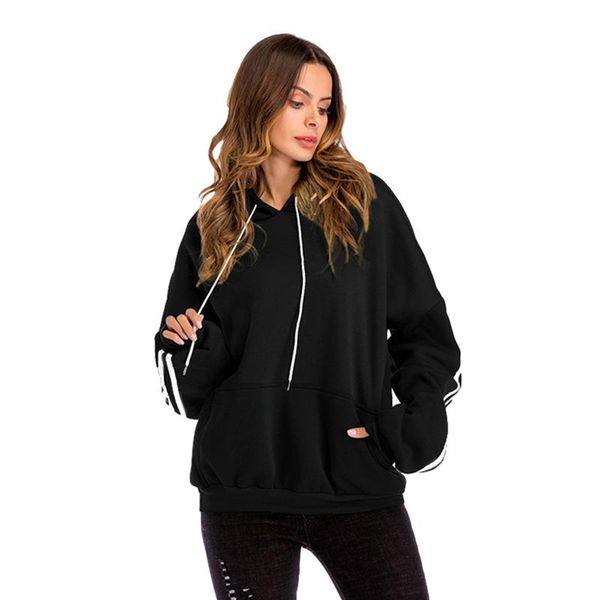 

women's hoodies & sweatshirts batwing sleeve loose sport pocket for women fashion street style, Black