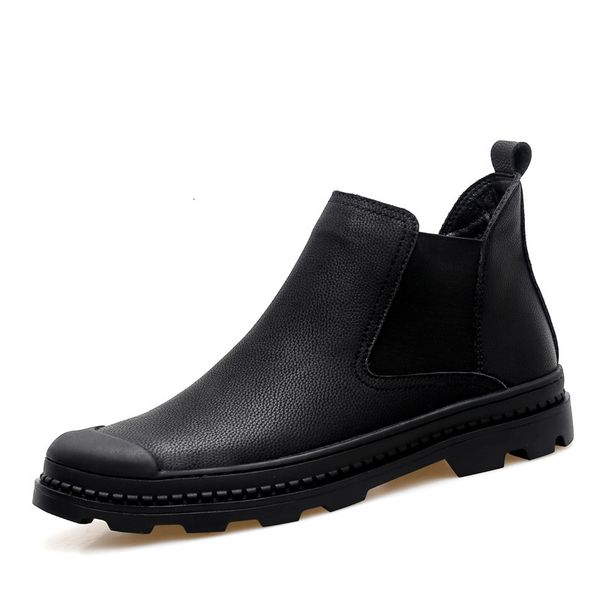 

boots cow leather men fashion ankle winter classic designer man slip on shoes antiskid cotton zy572 stet, Black