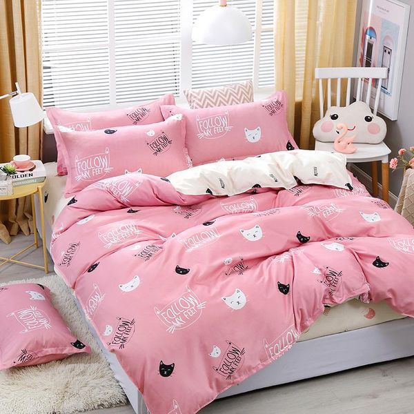 

bedding sets cartoon cat baby pink comforter kids set cute kawaii luxury fashion king  twin size bed linen duvet cover gift